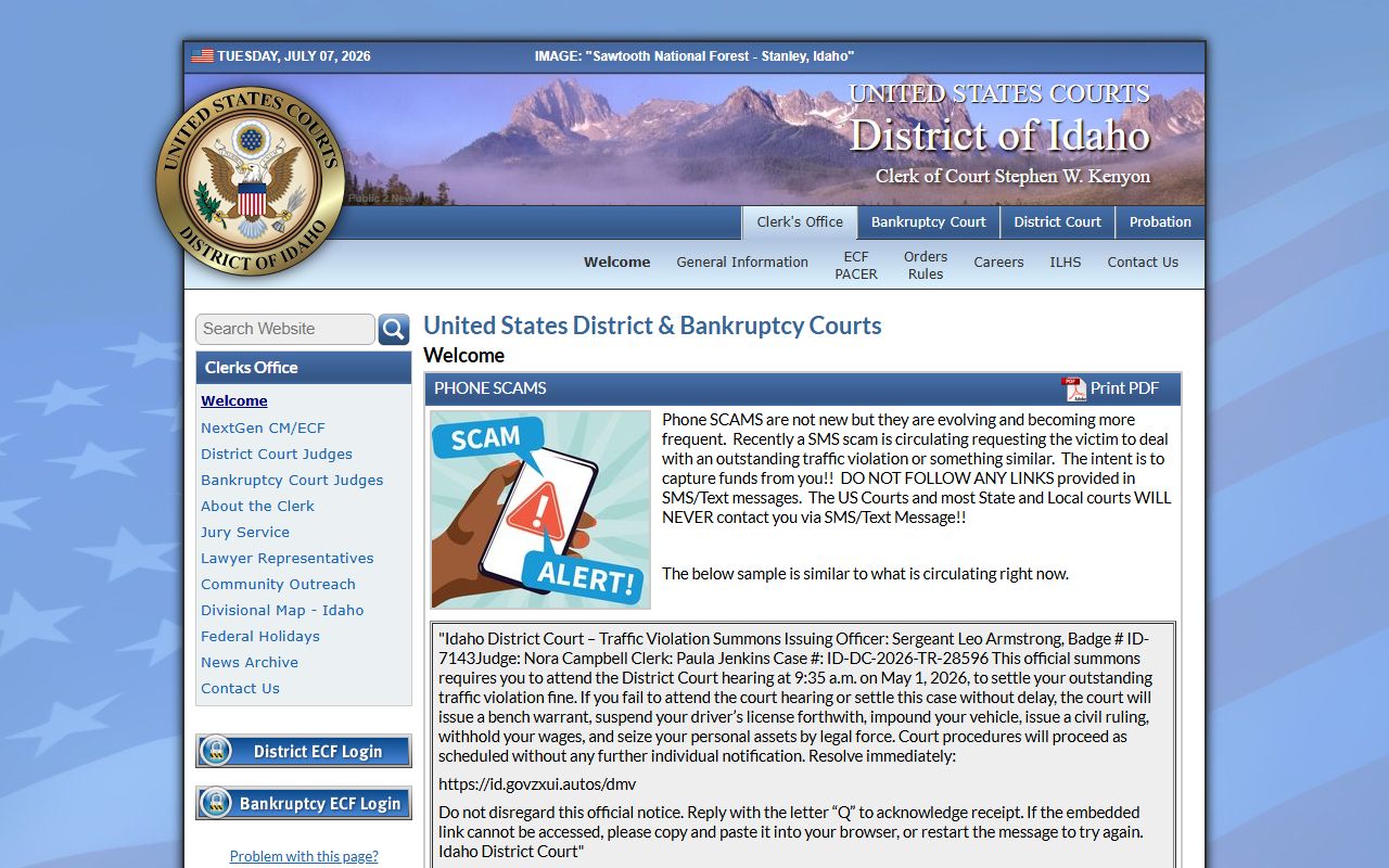 Benewah County court clerk records District of Idaho home page