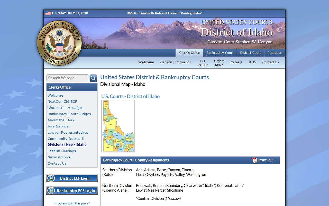 Benewah County court clerk records District of Idaho divisional map