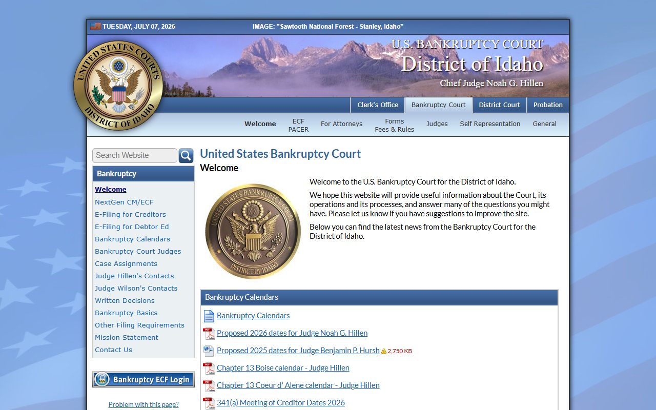 Benewah County court clerk records District of Idaho bankruptcy court