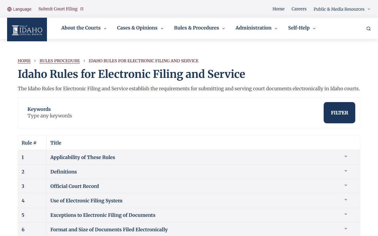 Benewah County court dockets Idaho electronic filing rules source