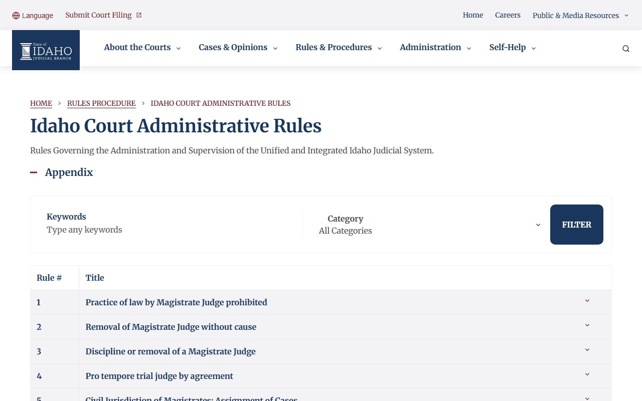 Benewah County court records Idaho Court Administrative Rules source
