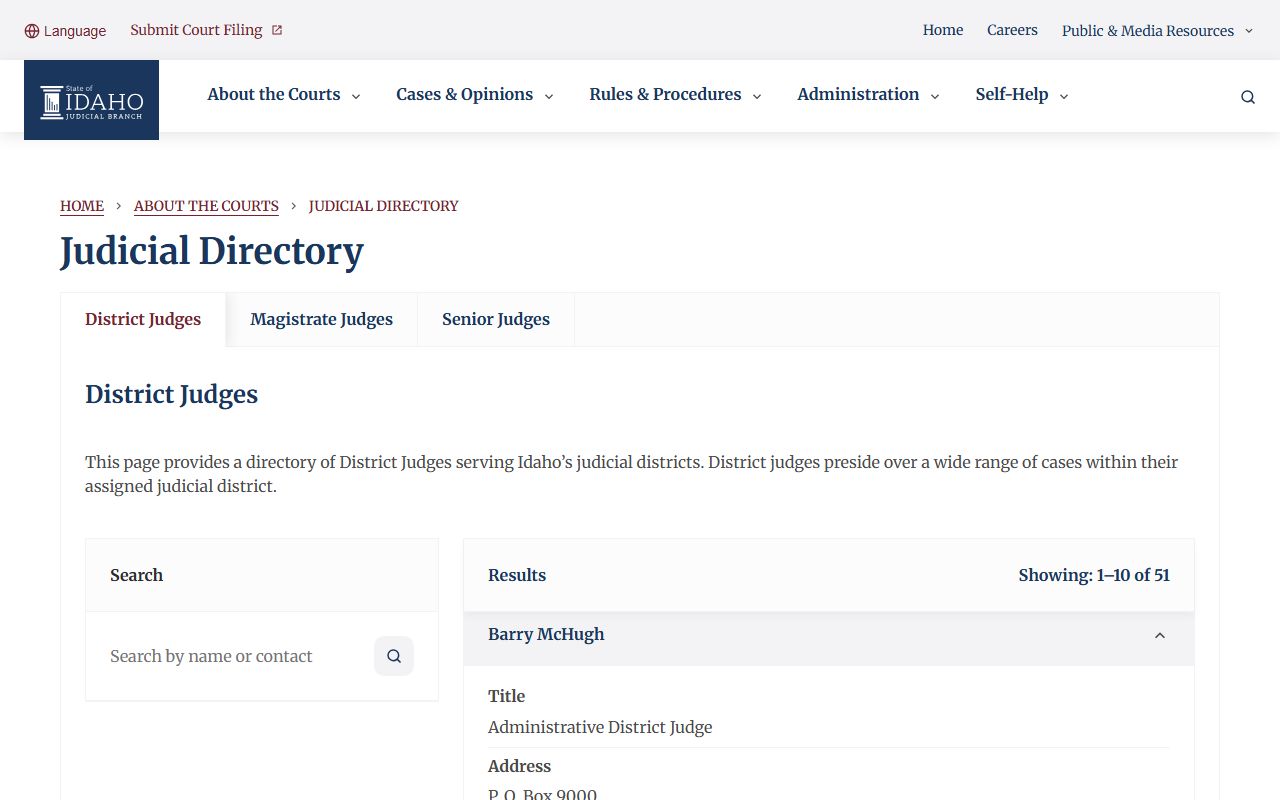 Benewah County court records Idaho Judicial Directory source