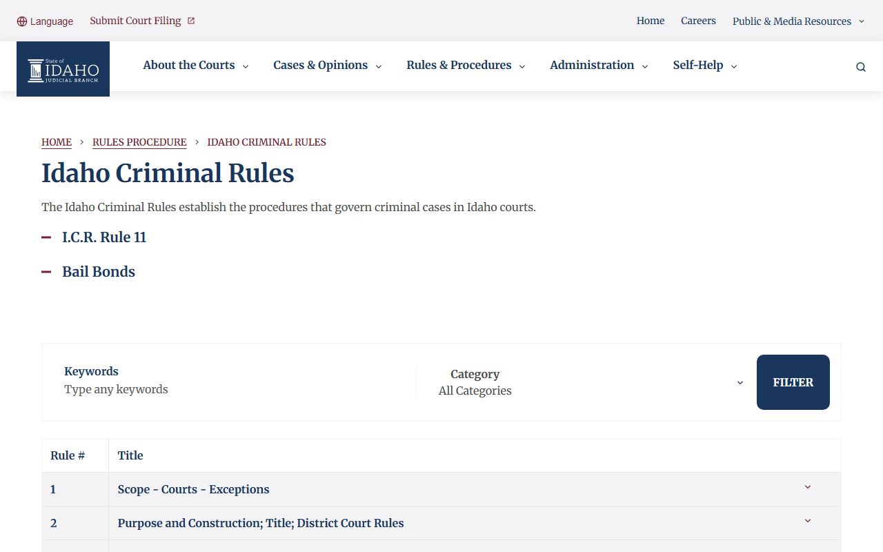 Benewah County criminal court records Idaho Criminal Rules source
