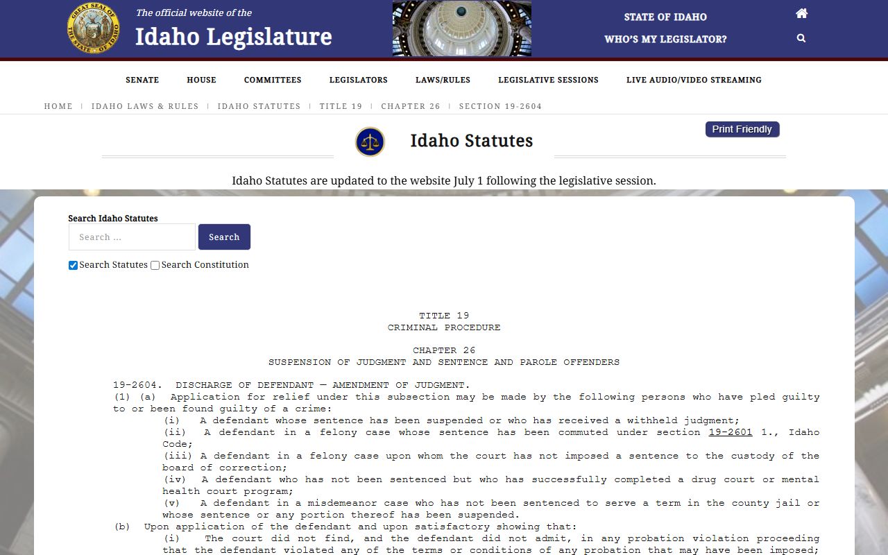 Benewah County criminal court records Idaho dismissal set-aside statute