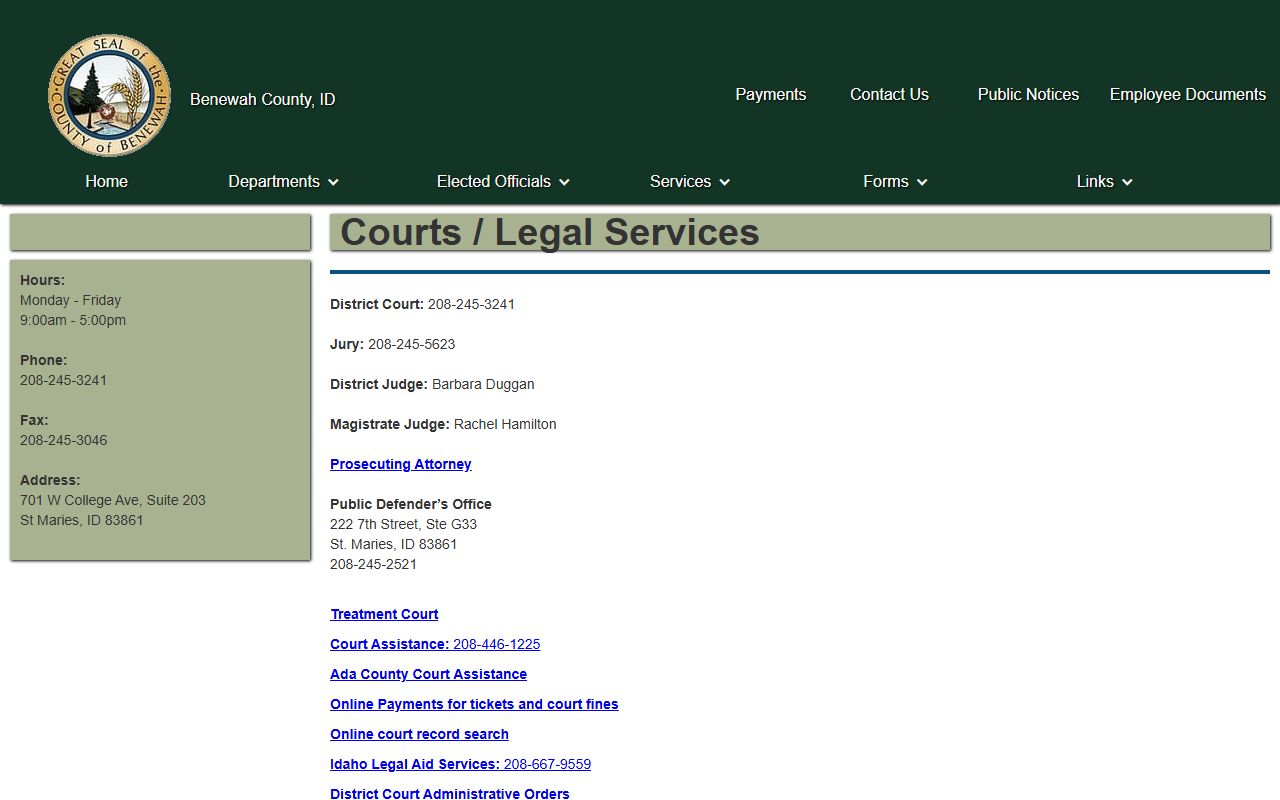 Benewah County court records official county court page