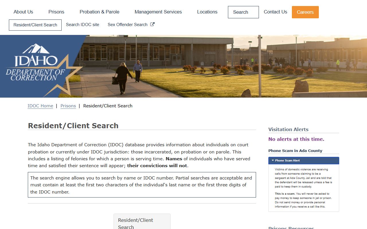 Benewah County inmate records IDOC Resident Client Search